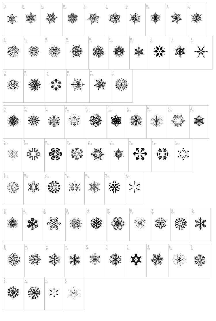 Snowflakes TFB font map